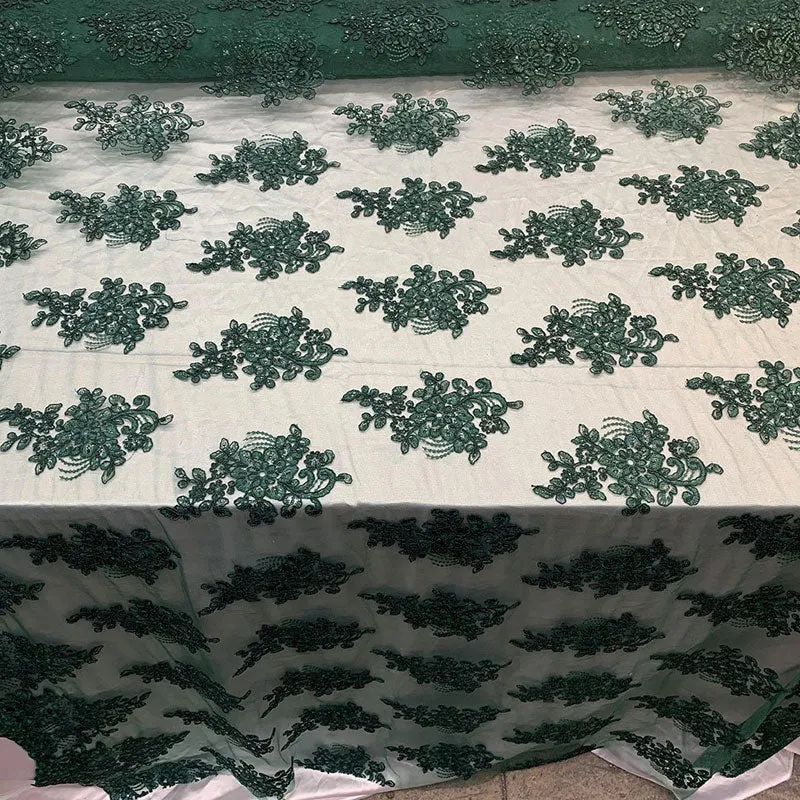 Embroidered Mesh lace Floral Design Fabric With Sequins By The Yard