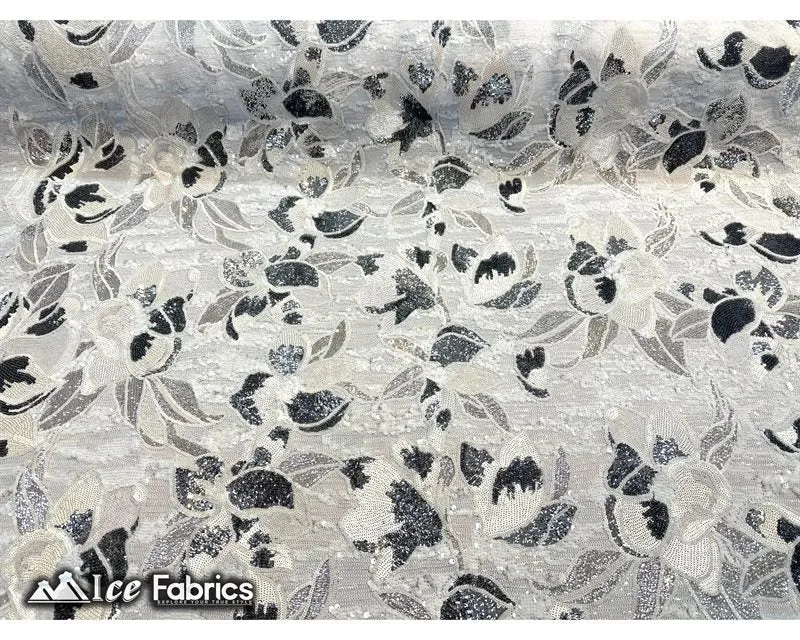 Floral Embroidered Heavy Stretch Sequin Fabric