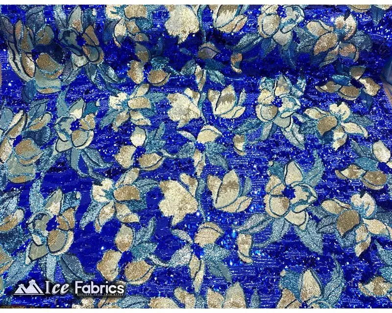 Floral Embroidered Heavy Stretch Sequin Fabric