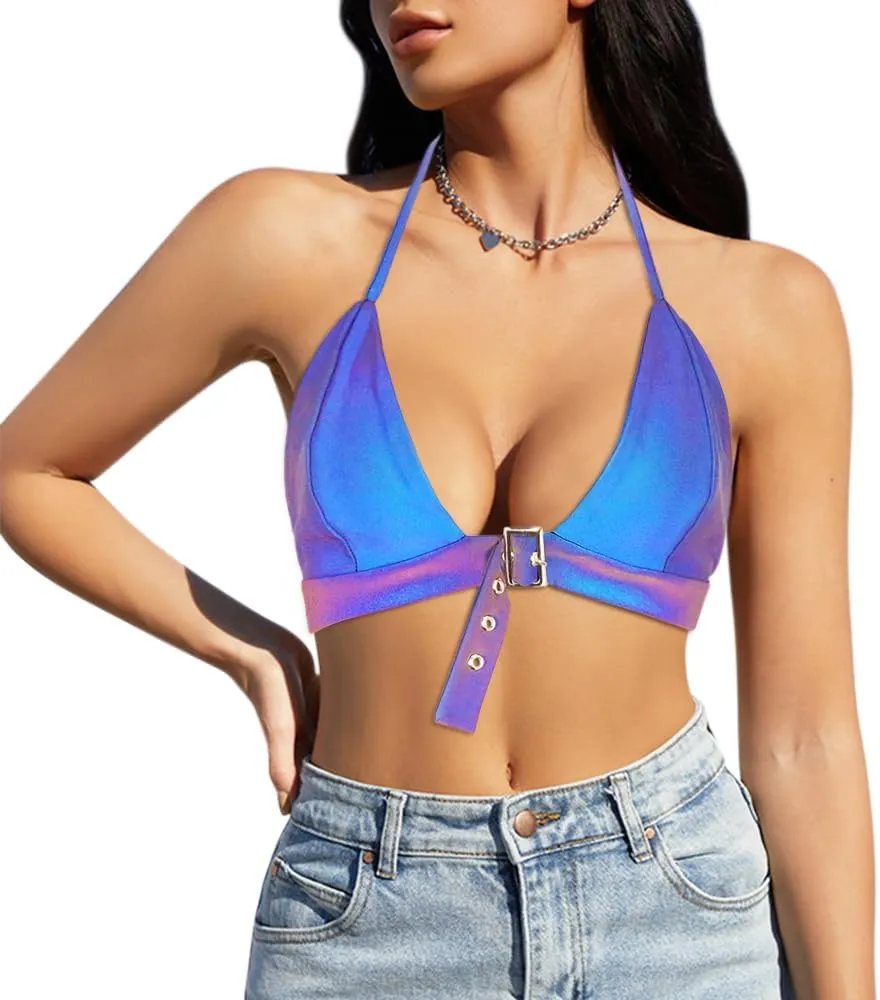 Giovacker Women's Slim Adjustable Spaghetti Straps Crop Tops Bandage Cutout Tube Top Tank Cami Champagne