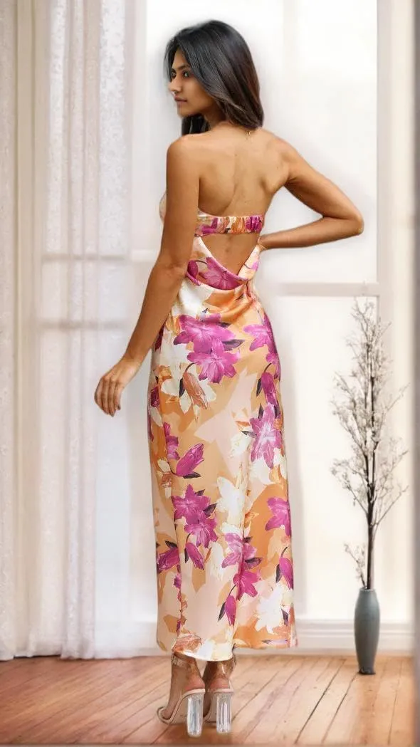 GOLDSTITCH Women's Maxi Bodycon Dresses Backless Tube Dress Low Back Hollow Out Elegant Strapless Long Dresses Wedding Guest