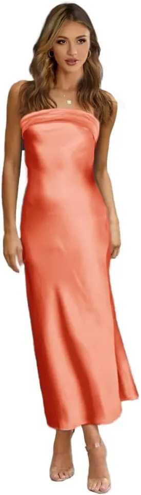 GOLDSTITCH Women's Maxi Bodycon Dresses Backless Tube Dress Low Back Hollow Out Elegant Strapless Long Dresses Wedding Guest