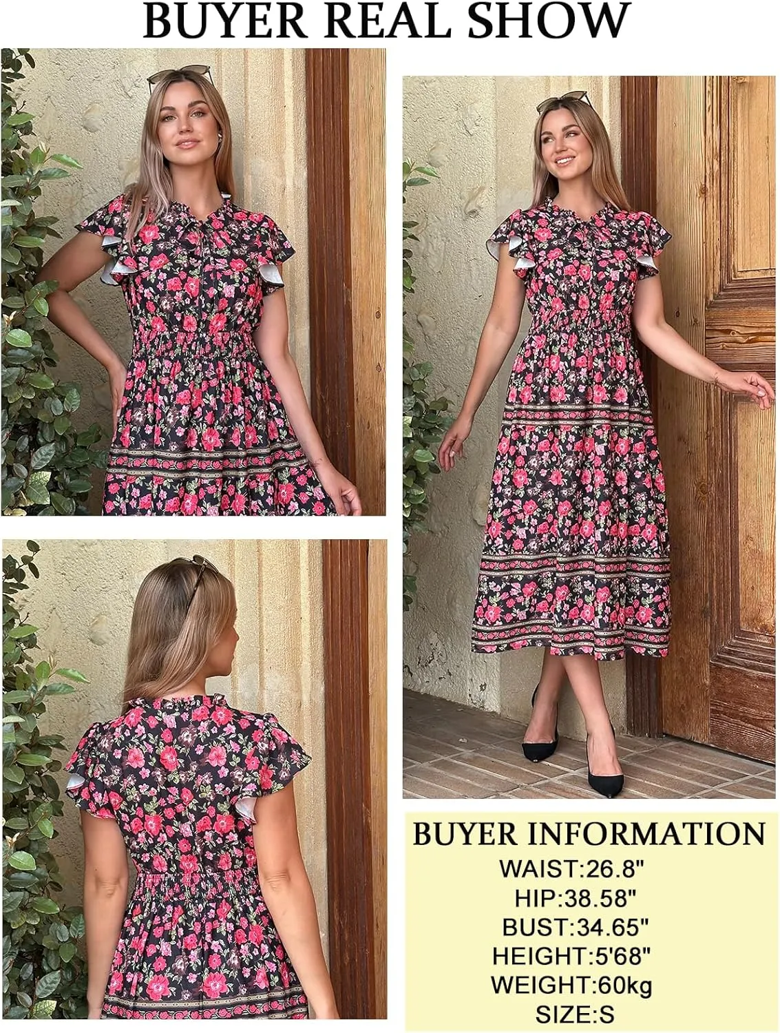 GRACE KARIN Women's Floral Boho Dress Hawaiian Dresse Short Sleeve V Neck Summer Beach Wedding Guest Swing Maxi Sundress