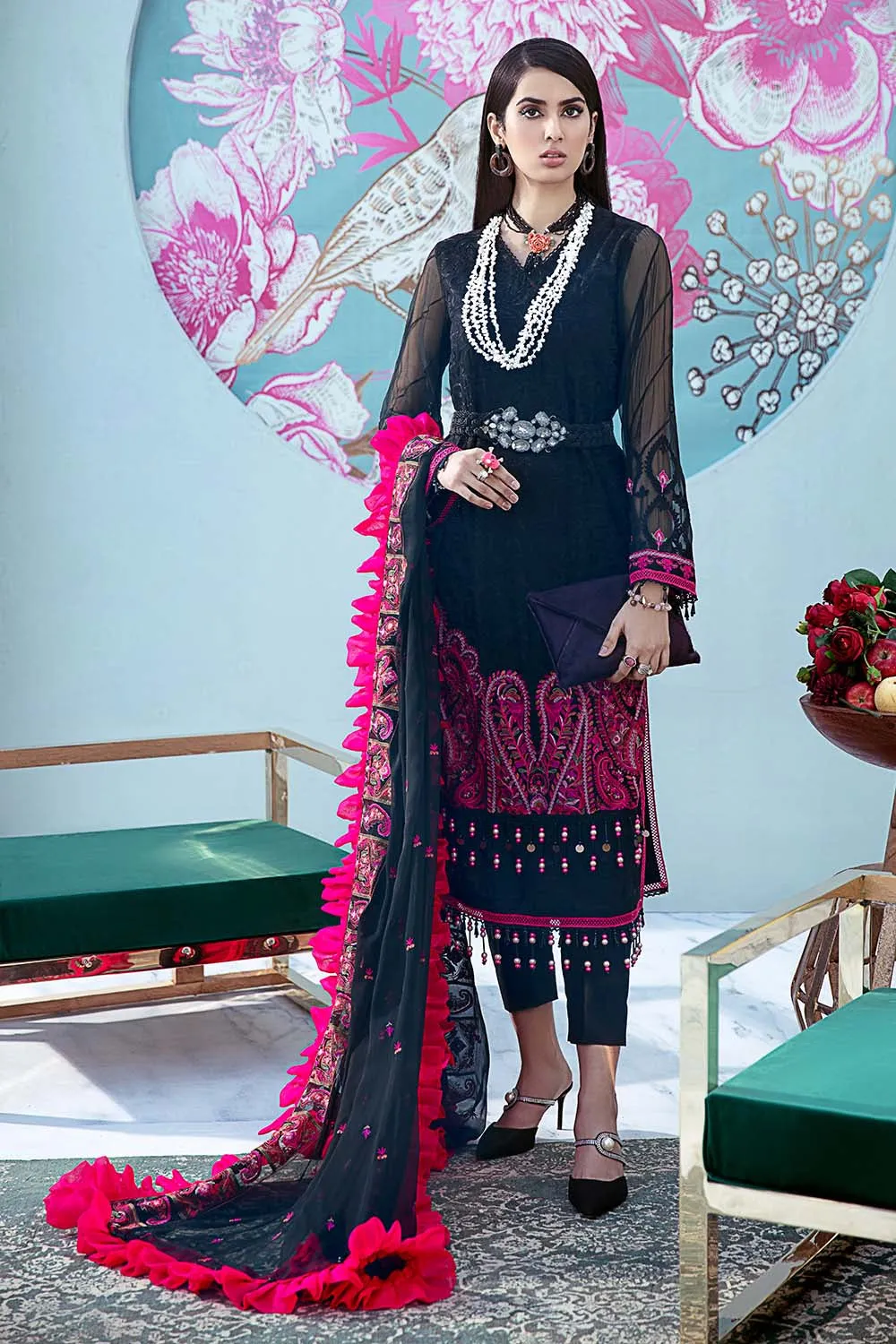 Gul Ahmed Summer Premium Lawn 2021 · 3PC Unstitched Chiffon Embroidered Suit LE-29