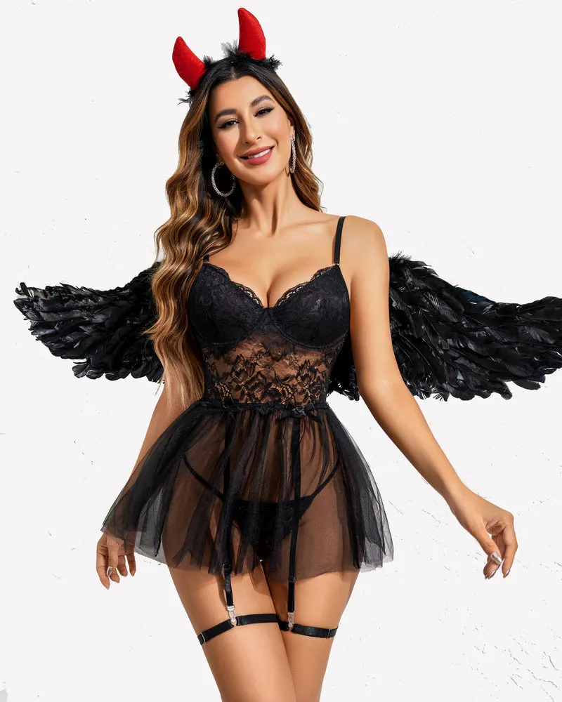 Halloween Lace Underwire Babydoll Set