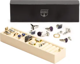 HOUNDSBAY Ring & Cufflink Box Padded Jewelry Tray | Accessory to Admiral and Commander Dresser Valet Box & Victory Valet Tray (Ivory)
