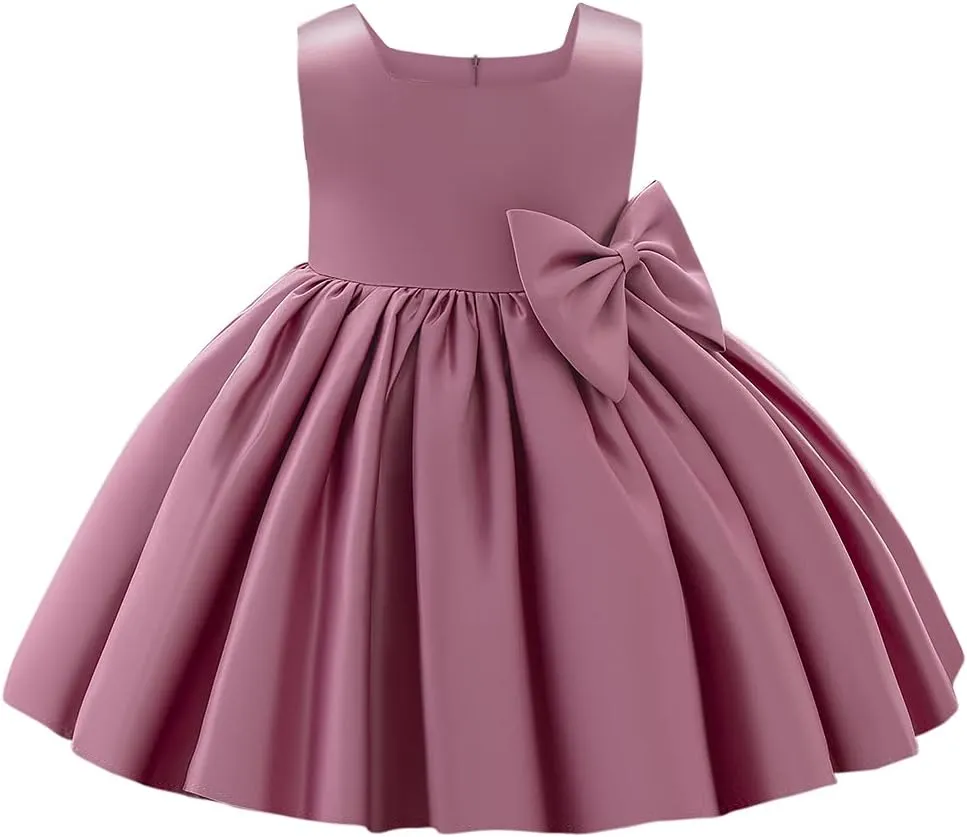 IDOPIP Flower Girl Bowknot Tutu Dress for Kids Baby Princess Wedding Bridesmaid Birthday Party Pageant Baptism Dresses 6M-10T