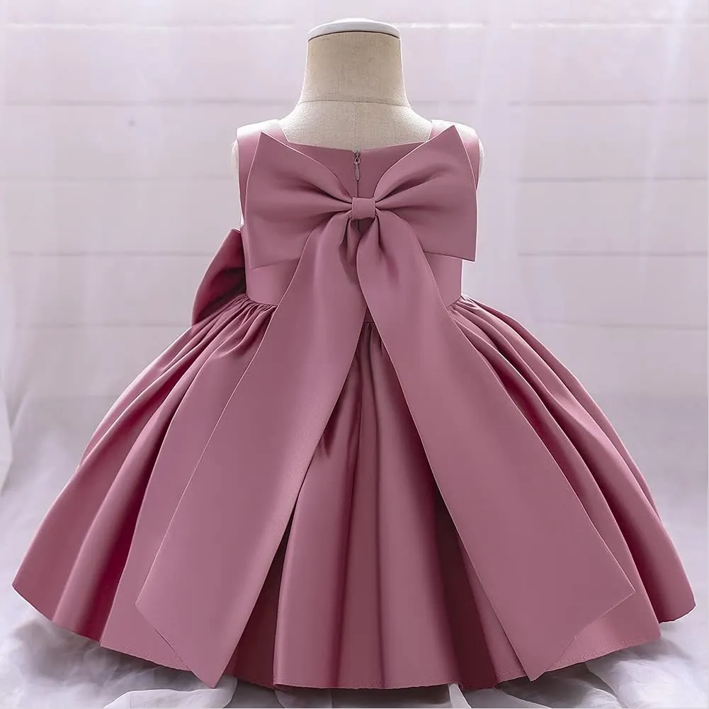 IDOPIP Flower Girl Bowknot Tutu Dress for Kids Baby Princess Wedding Bridesmaid Birthday Party Pageant Baptism Dresses 6M-10T