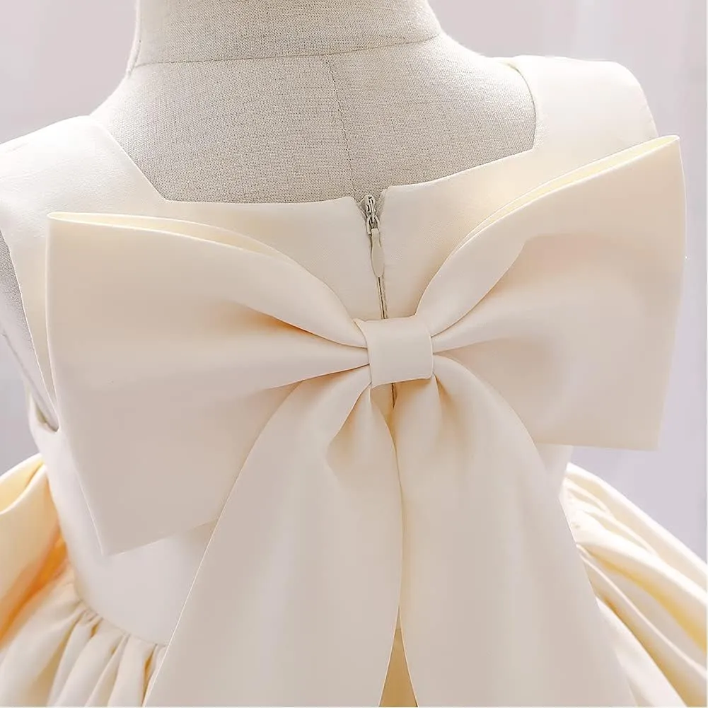 IDOPIP Flower Girl Bowknot Tutu Dress for Kids Baby Princess Wedding Bridesmaid Birthday Party Pageant Baptism Dresses 6M-10T