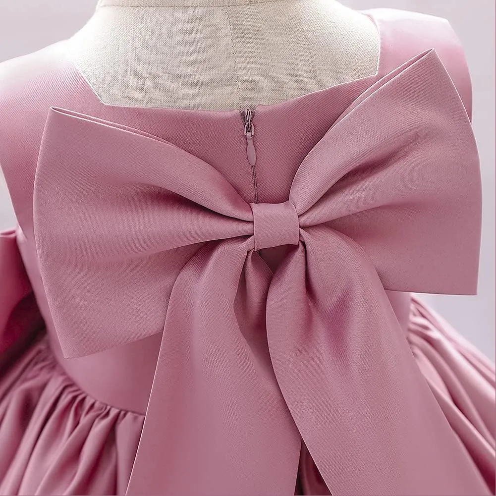 IDOPIP Flower Girl Bowknot Tutu Dress for Kids Baby Princess Wedding Bridesmaid Birthday Party Pageant Baptism Dresses 6M-10T