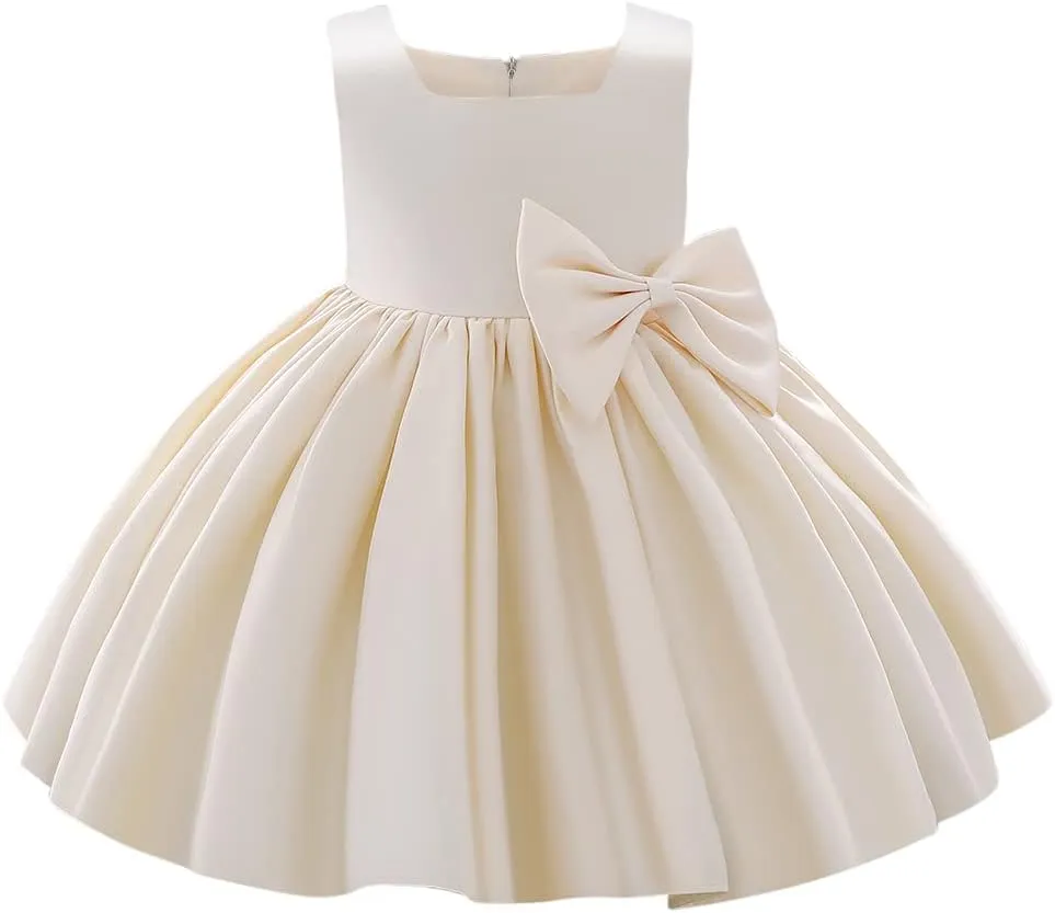 IDOPIP Flower Girl Bowknot Tutu Dress for Kids Baby Princess Wedding Bridesmaid Birthday Party Pageant Baptism Dresses 6M-10T