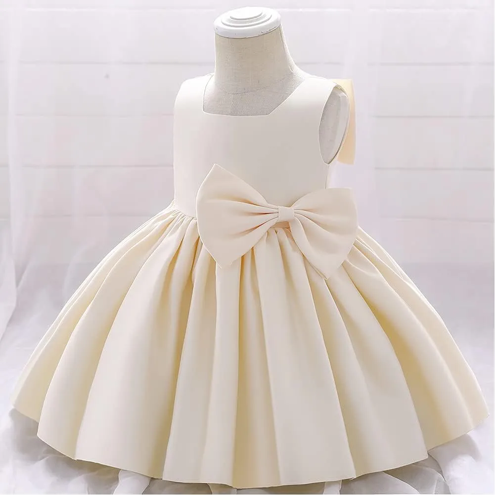 IDOPIP Flower Girl Bowknot Tutu Dress for Kids Baby Princess Wedding Bridesmaid Birthday Party Pageant Baptism Dresses 6M-10T