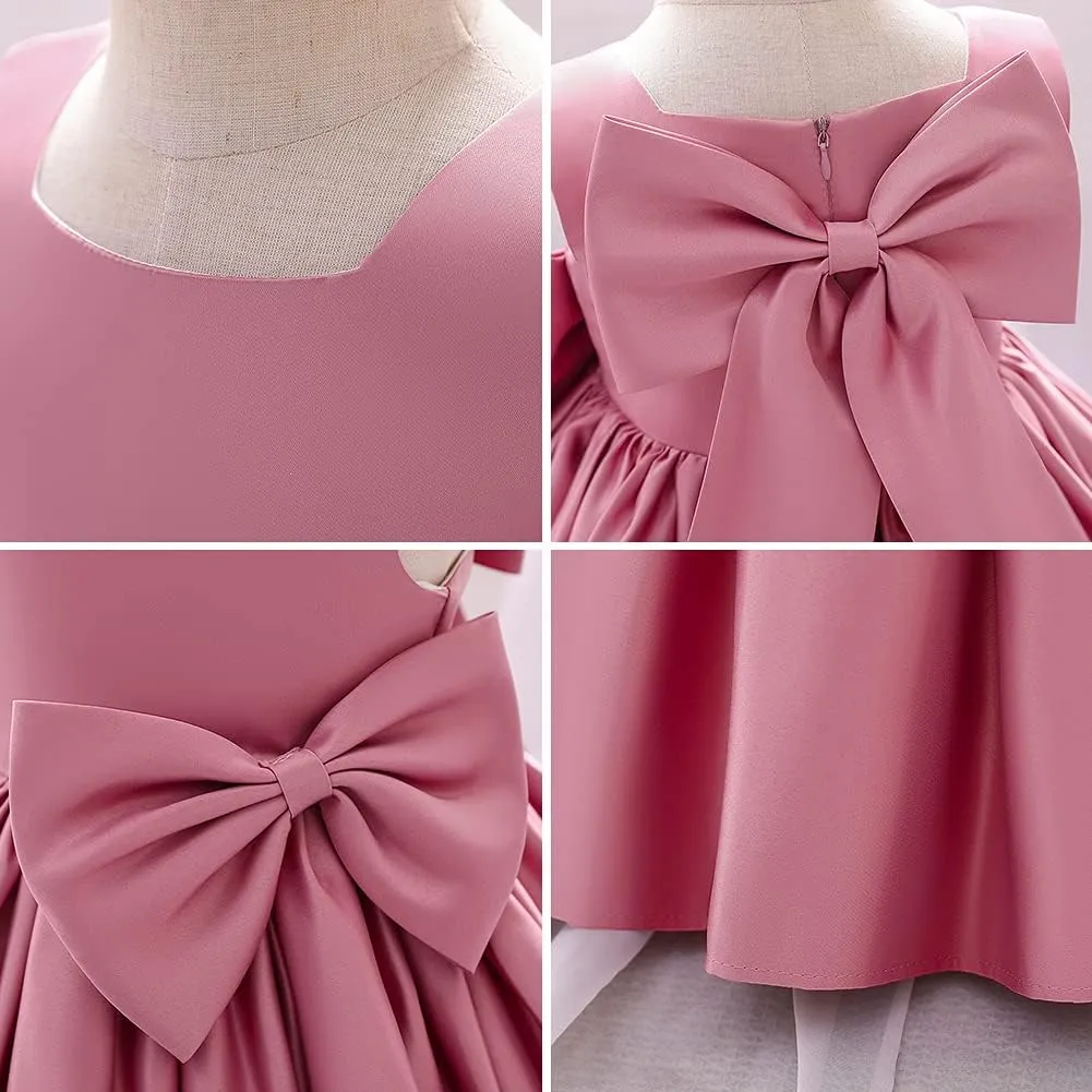 IDOPIP Flower Girl Bowknot Tutu Dress for Kids Baby Princess Wedding Bridesmaid Birthday Party Pageant Baptism Dresses 6M-10T