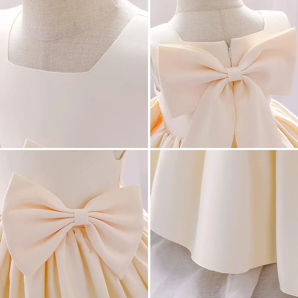 IDOPIP Flower Girl Bowknot Tutu Dress for Kids Baby Princess Wedding Bridesmaid Birthday Party Pageant Baptism Dresses 6M-10T