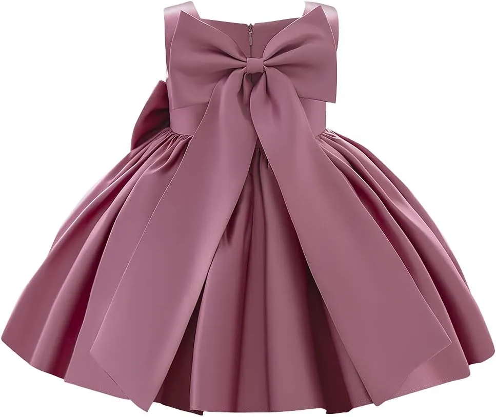 IDOPIP Flower Girl Bowknot Tutu Dress for Kids Baby Princess Wedding Bridesmaid Birthday Party Pageant Baptism Dresses 6M-10T