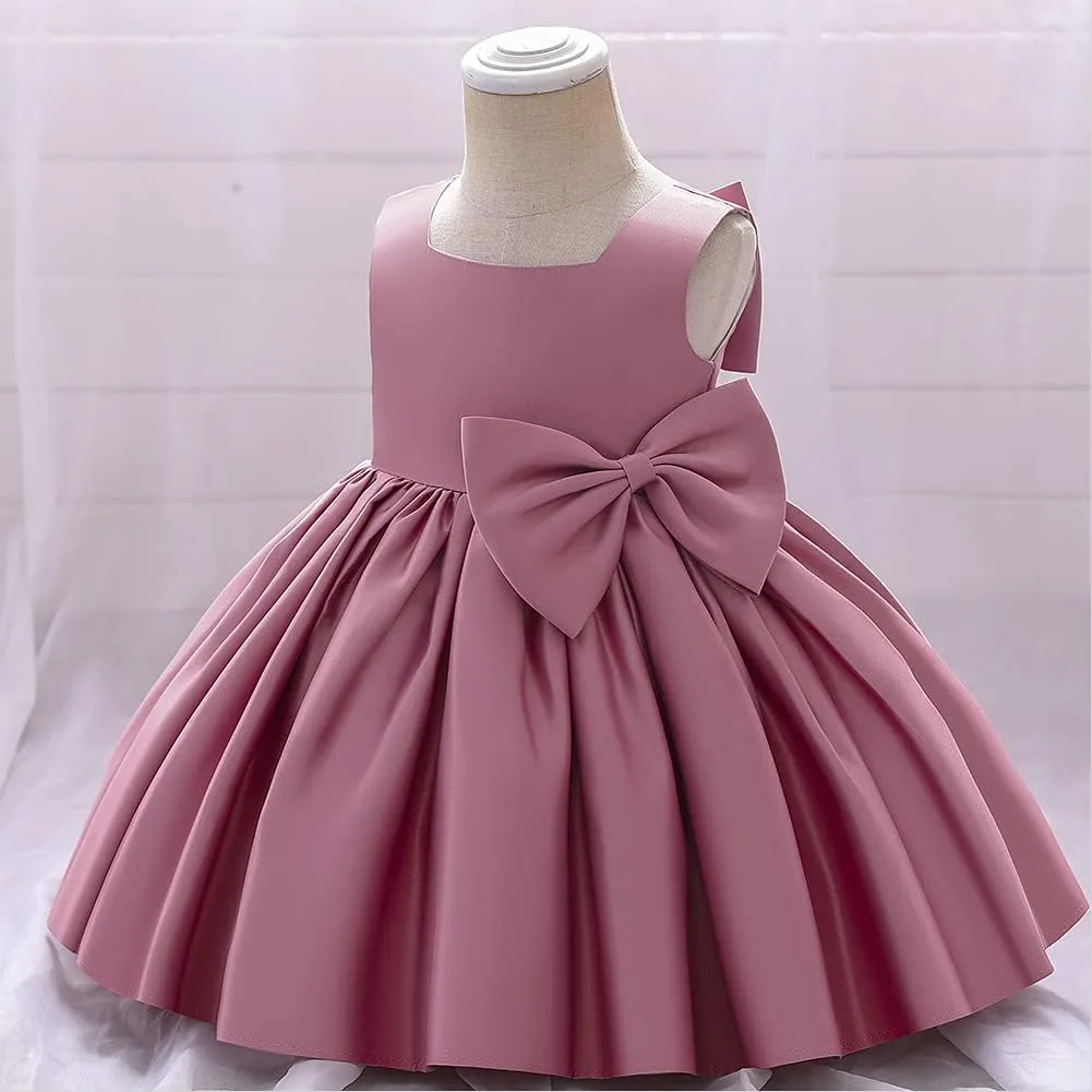 IDOPIP Flower Girl Bowknot Tutu Dress for Kids Baby Princess Wedding Bridesmaid Birthday Party Pageant Baptism Dresses 6M-10T