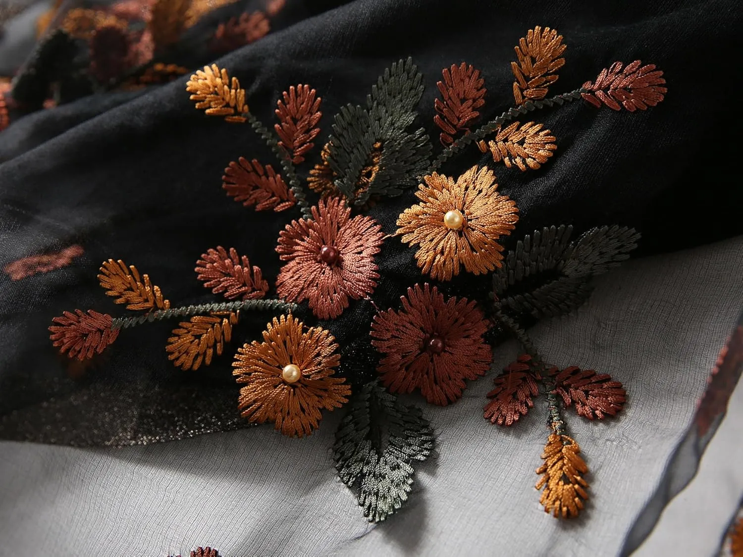 Jeelow Elegant Silk Wool Blend Scarf Shawl Wrap Lightweight Sheer for Women Embroidered Floral for Weddings Parties