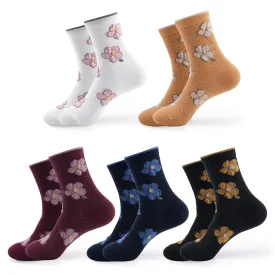 kikiya socks Women Crew | 4-6 Pairs Flower Heart Pattern Tube Striped Polka Dots Design | Ladies Soft Cotton Socks | US 6-8