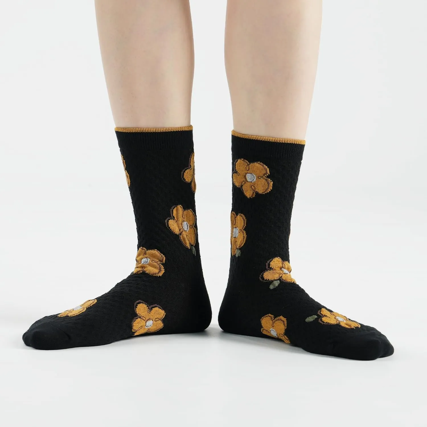 kikiya socks Women Crew | 4-6 Pairs Flower Heart Pattern Tube Striped Polka Dots Design | Ladies Soft Cotton Socks | US 6-8