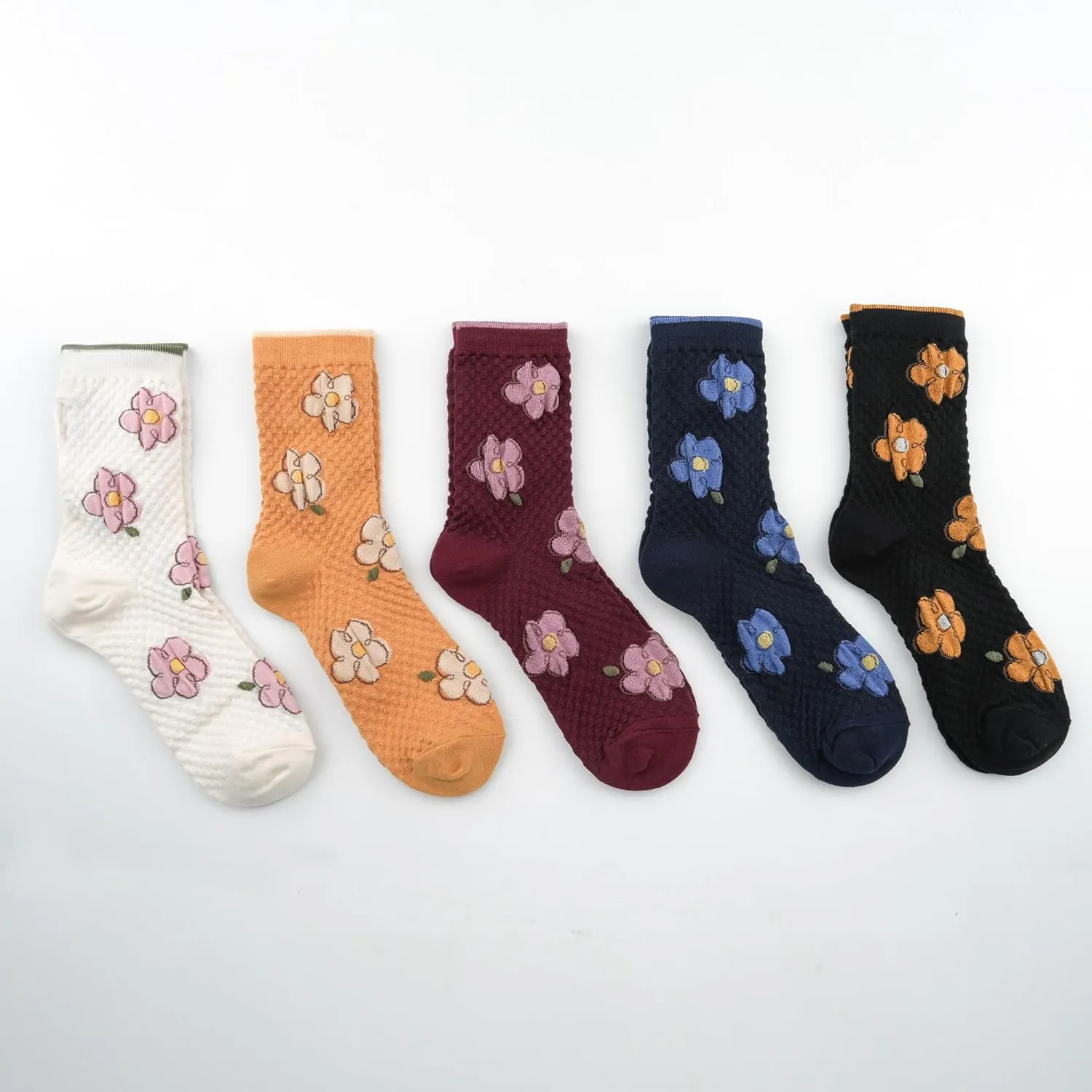 kikiya socks Women Crew | 4-6 Pairs Flower Heart Pattern Tube Striped Polka Dots Design | Ladies Soft Cotton Socks | US 6-8