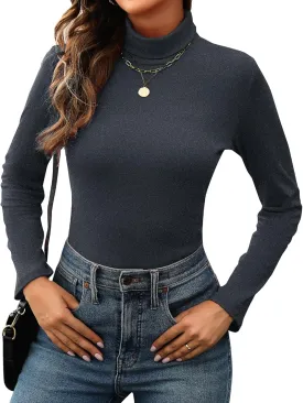 KYLELOVE Womens Turtleneck Long Sleeve Thermal Shirts Basic Slim Fitted Layering Undershirts Fall Winter Tops