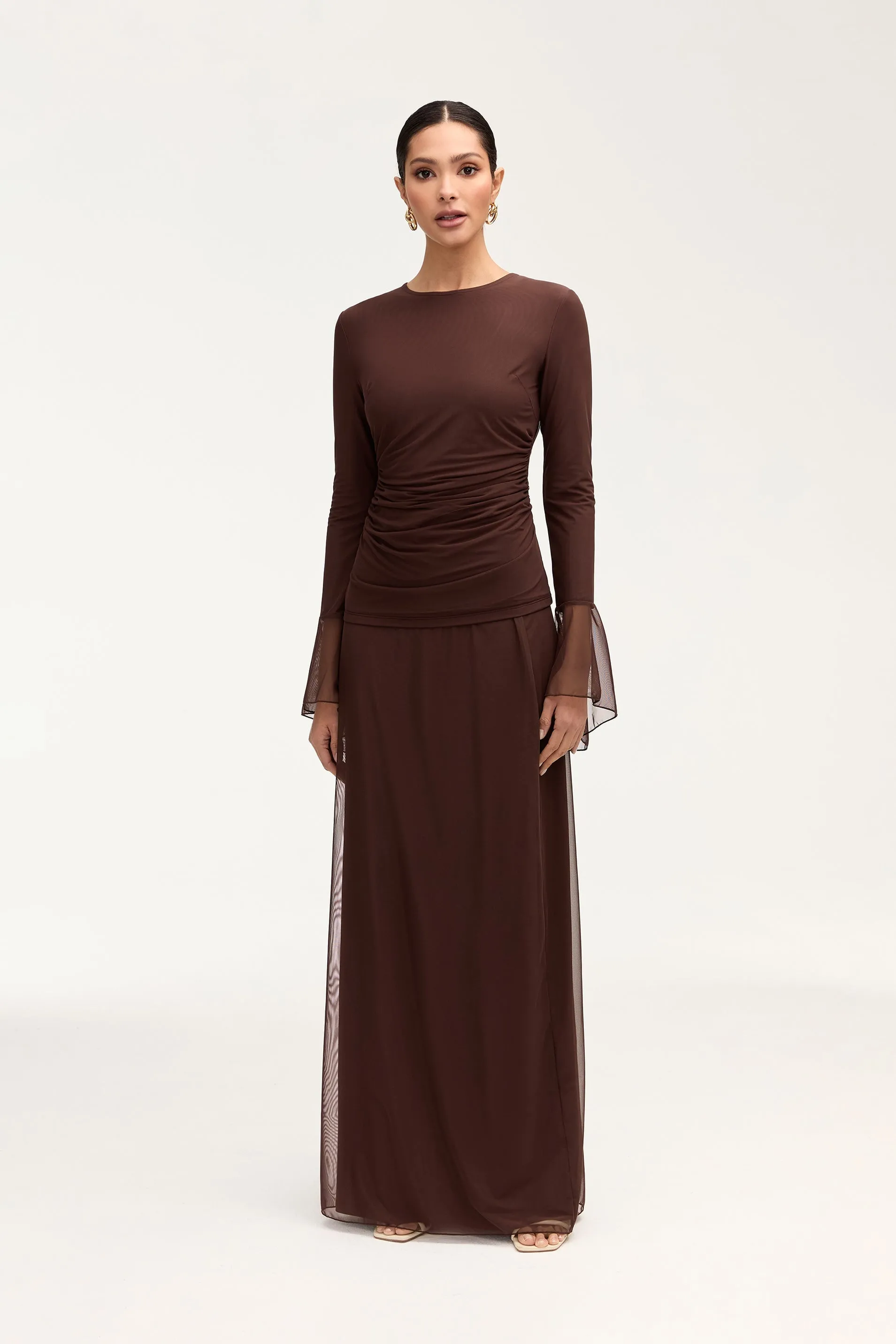 Lolita Rouched Mesh Top - Espresso