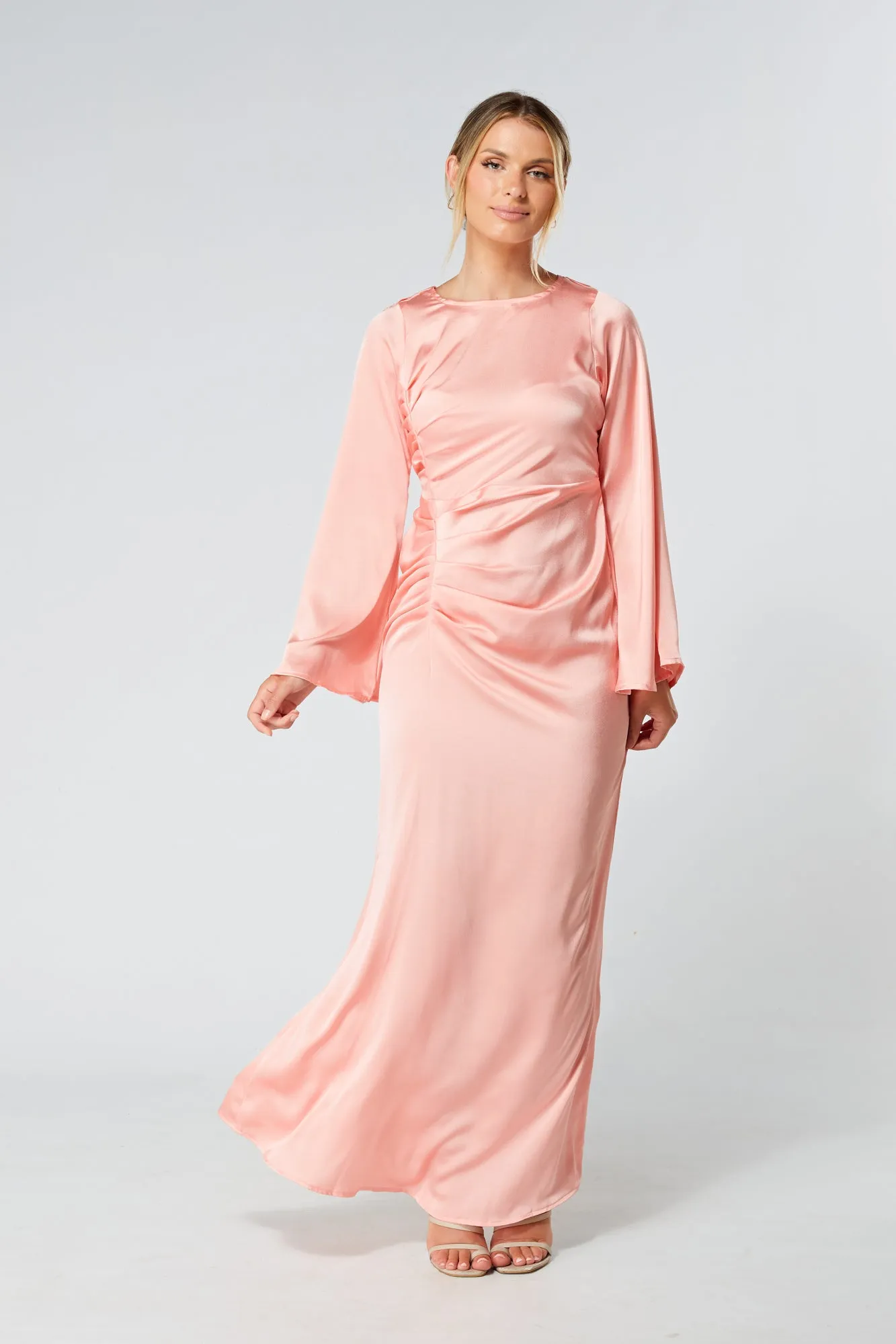 Malika Blush Folded Front Kimono Sleeves Maxi Dress