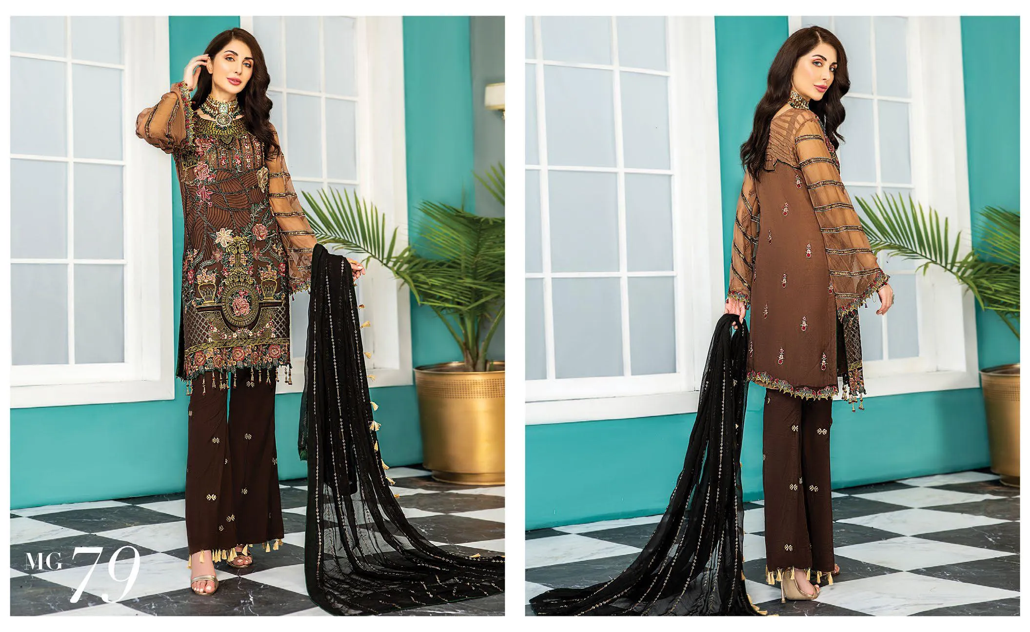 Maryam's Gold Luxury Embroidered Chiffon Collection Vol 7 – MG-79