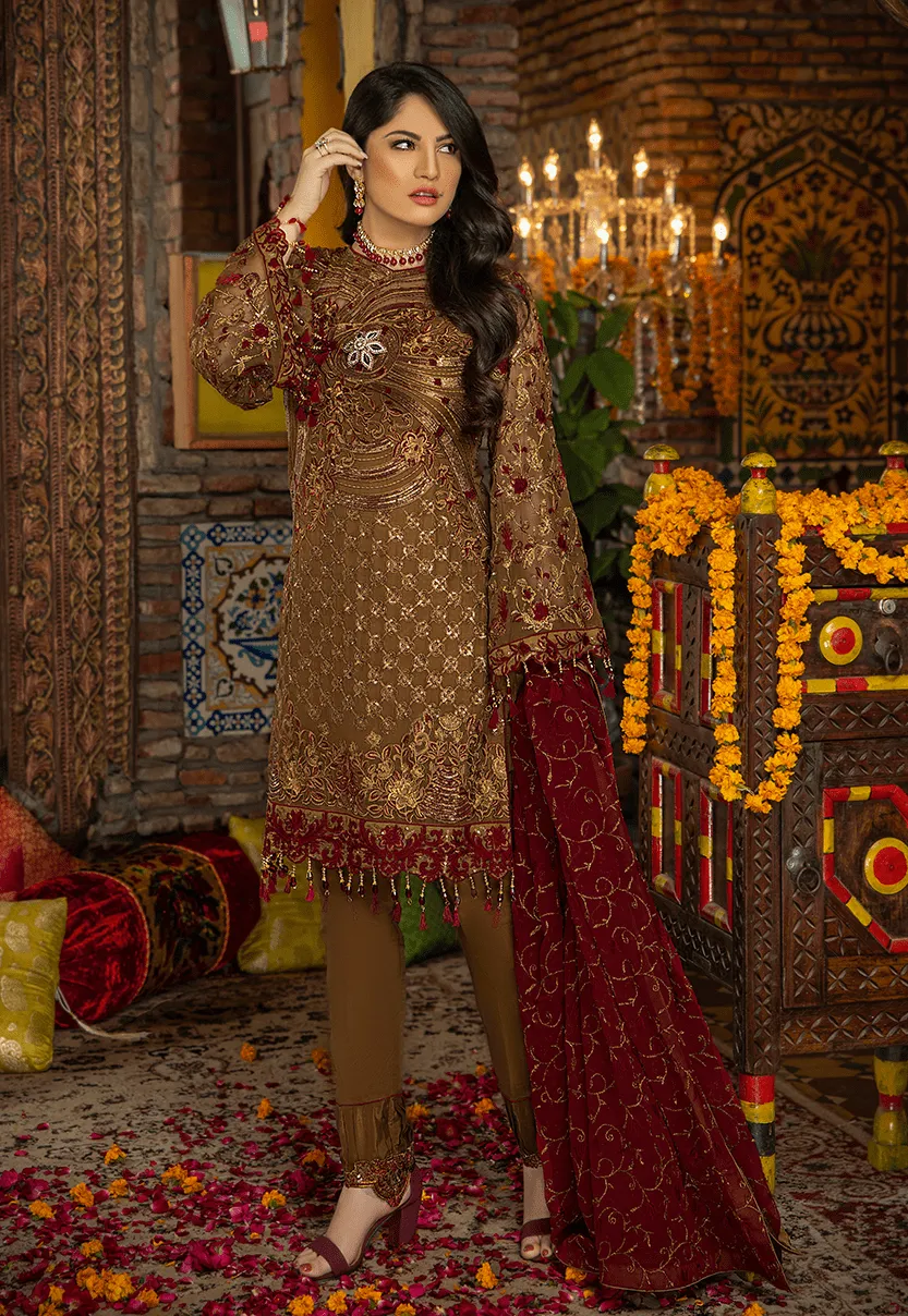 Maryam's Premium Luxury Embroidered Chiffon Collection Vol 5 – MP-155 Wood Cinnamon