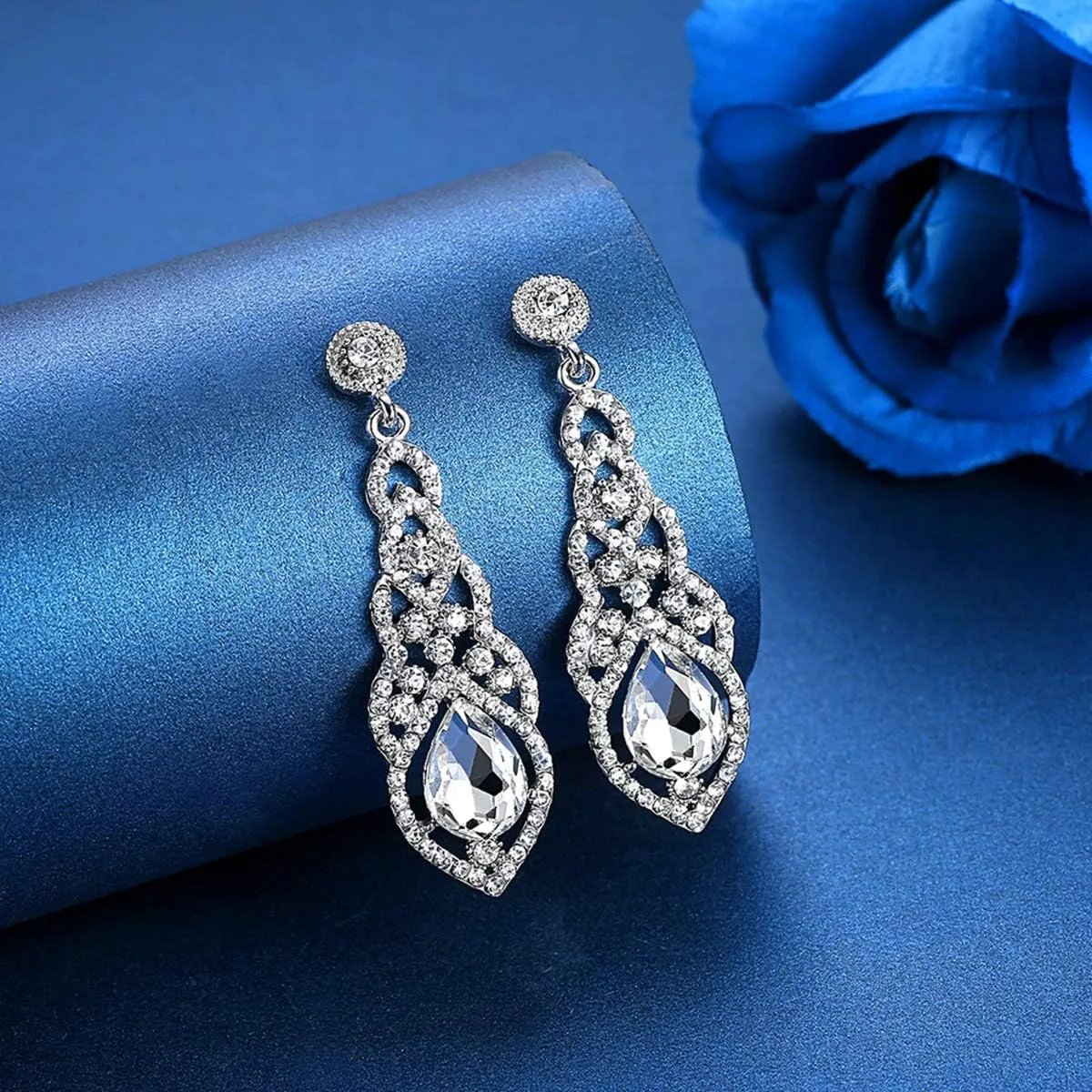 mecresh Women's Alloy Teardrop Crystal Chandelier Dangle Earrings