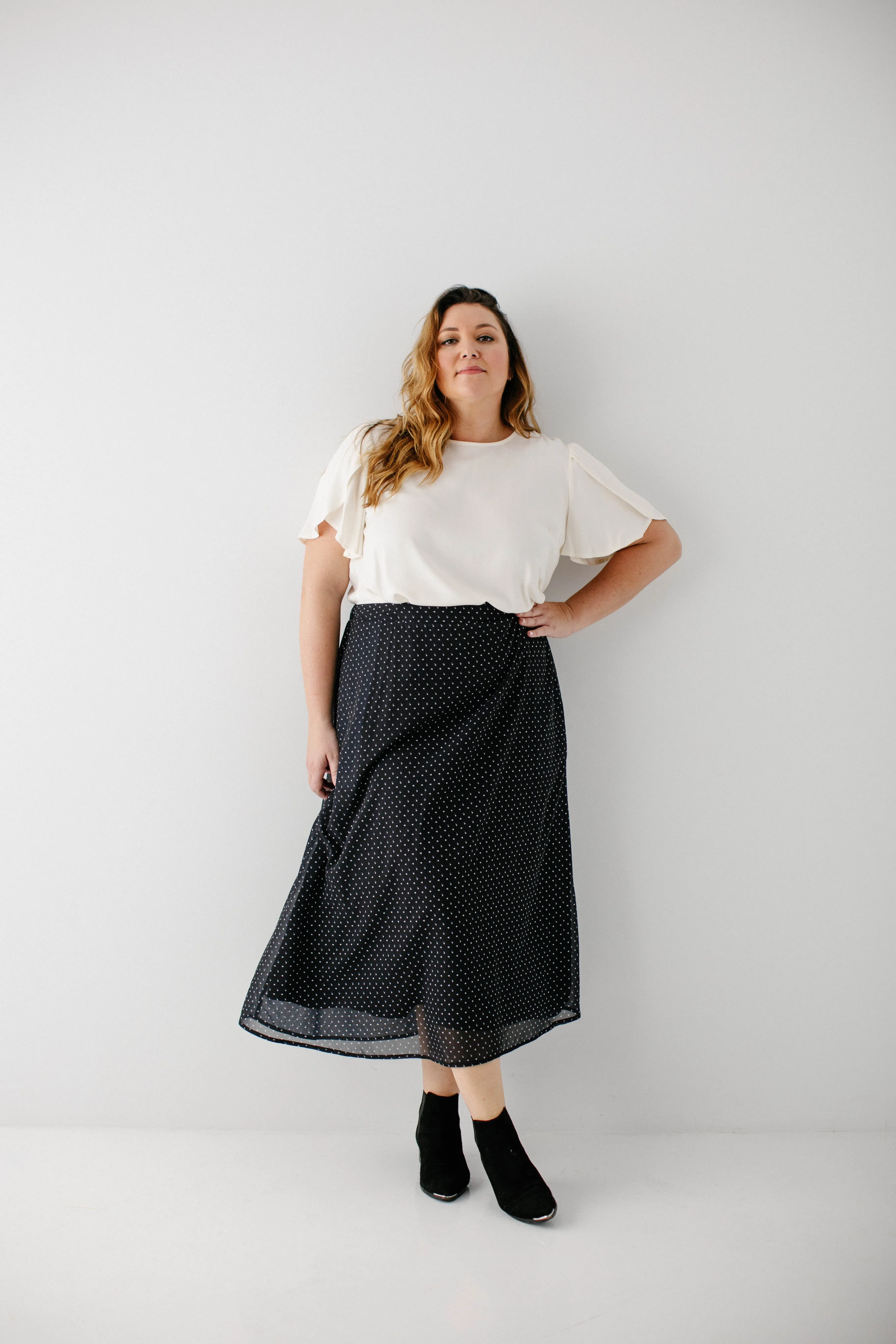 'Melissa' Chiffon Midi Skirt in Black FINAL SALE