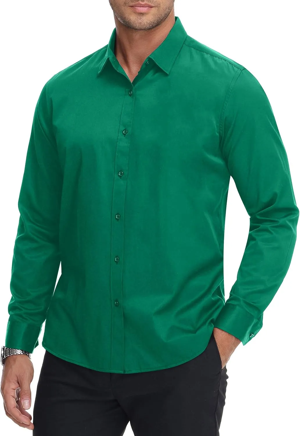 Mens Slim Fit Dress Shirts Athletic Fitted Long Sleeve Stretch Casual Button Down Shirt