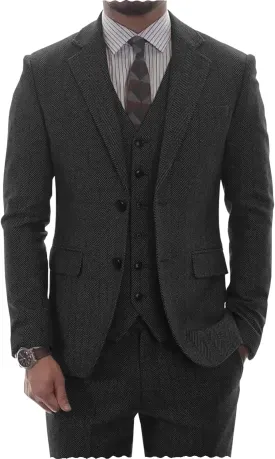 Mens Tweed Herringbone Suit Vintage Tailored Modern Fit Suit 3 Pieces Vent Tuxedos