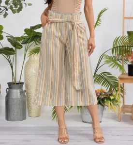 MHK001 - STRIPE WAIST TIE WIDE PANTS