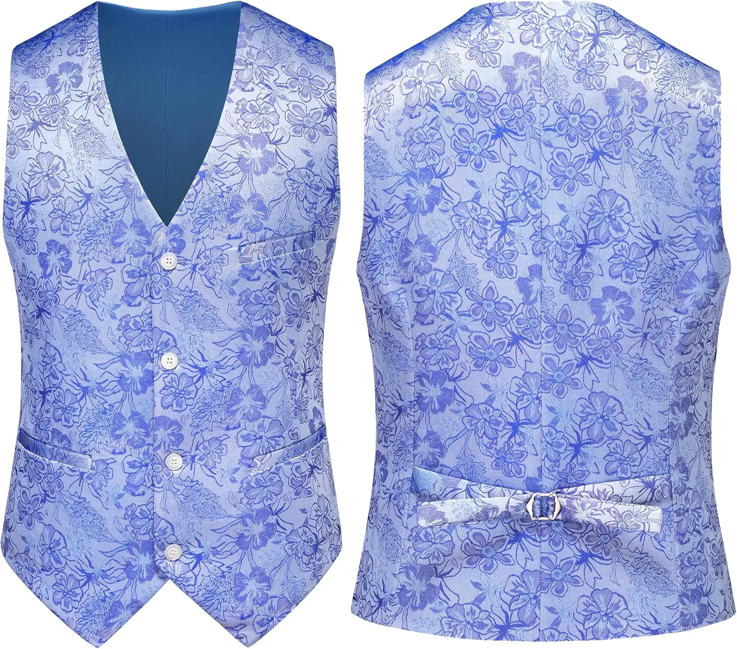 MOGU Mens 3 Piece Floral Print Dress Suit Slim Fit Jacquard Tuxedo Wedding Party Dinner