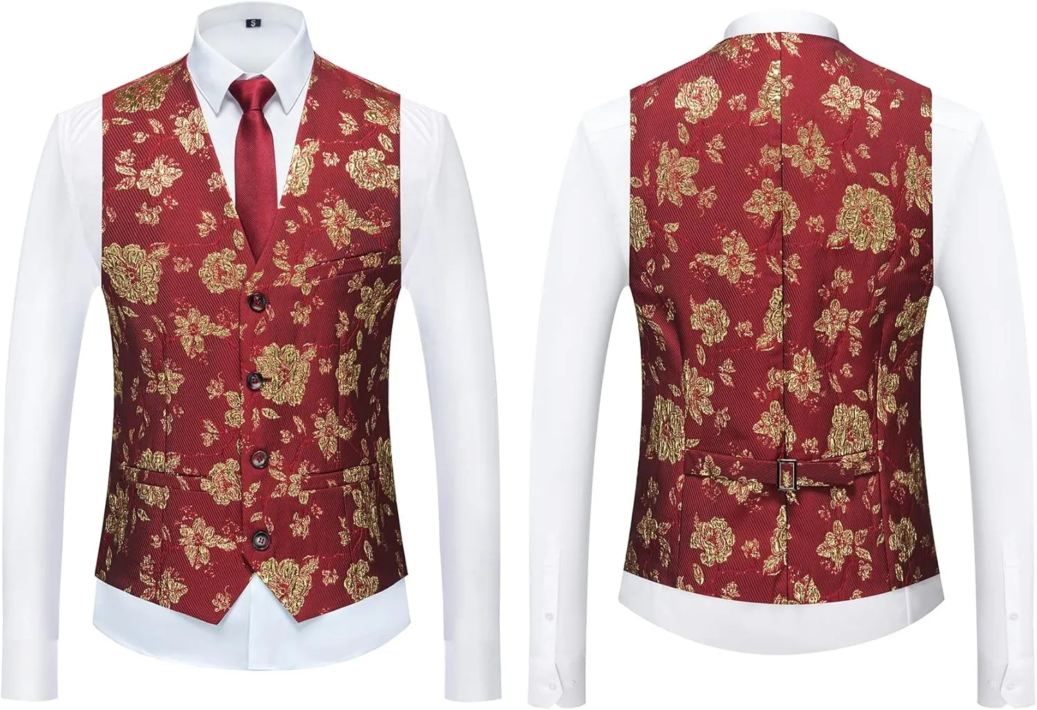 MOGU Mens 3 Piece Floral Print Dress Suit Slim Fit Jacquard Tuxedo Wedding Party Dinner