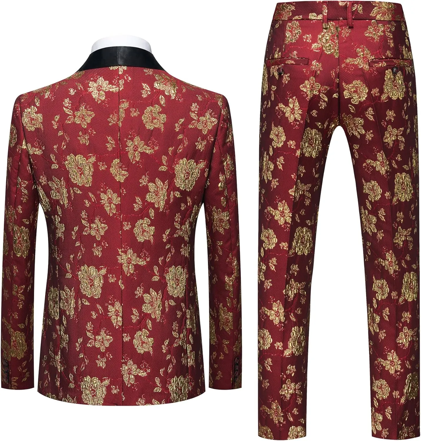 MOGU Mens 3 Piece Floral Print Dress Suit Slim Fit Jacquard Tuxedo Wedding Party Dinner