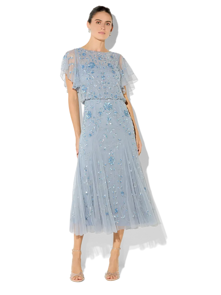 Nadia Sky Blue Hand Beaded Dress