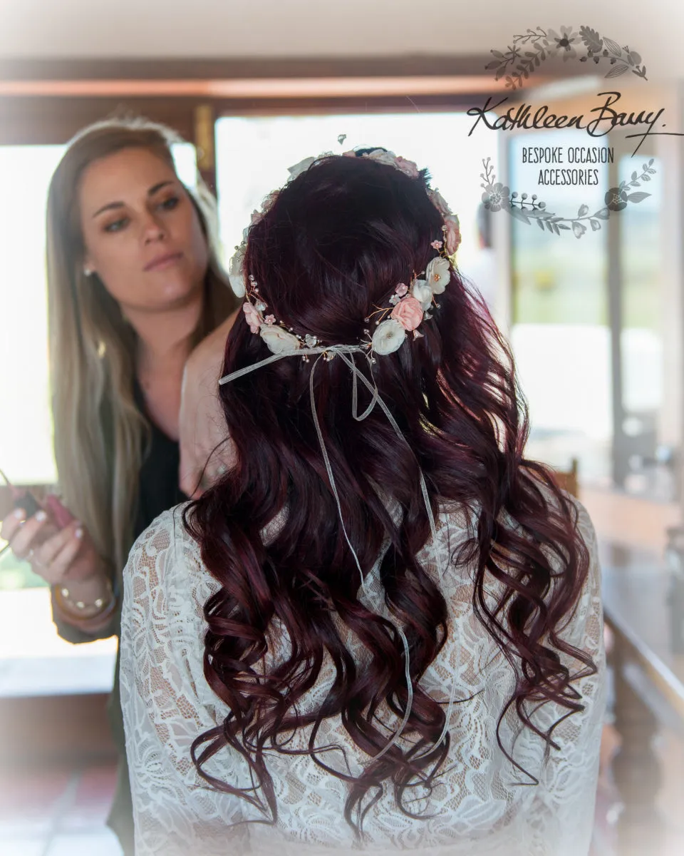 Nicci Bridal flower crown wreath - colors to order - Rose Gold