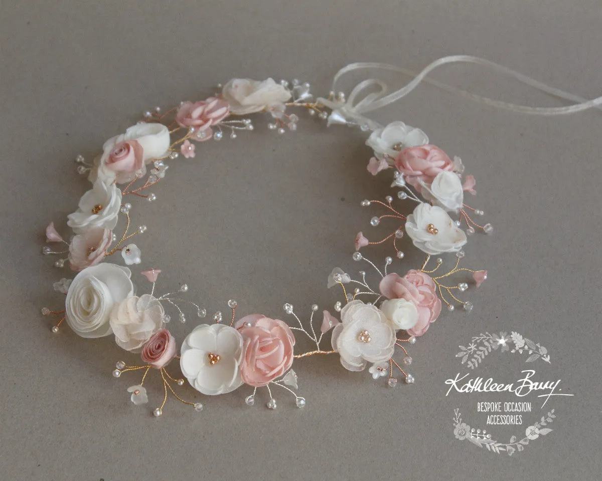 Nicci Bridal flower crown wreath - colors to order - Rose Gold