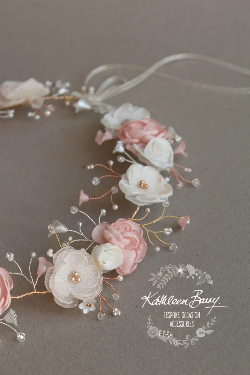 Nicci Bridal flower crown wreath - colors to order - Rose Gold