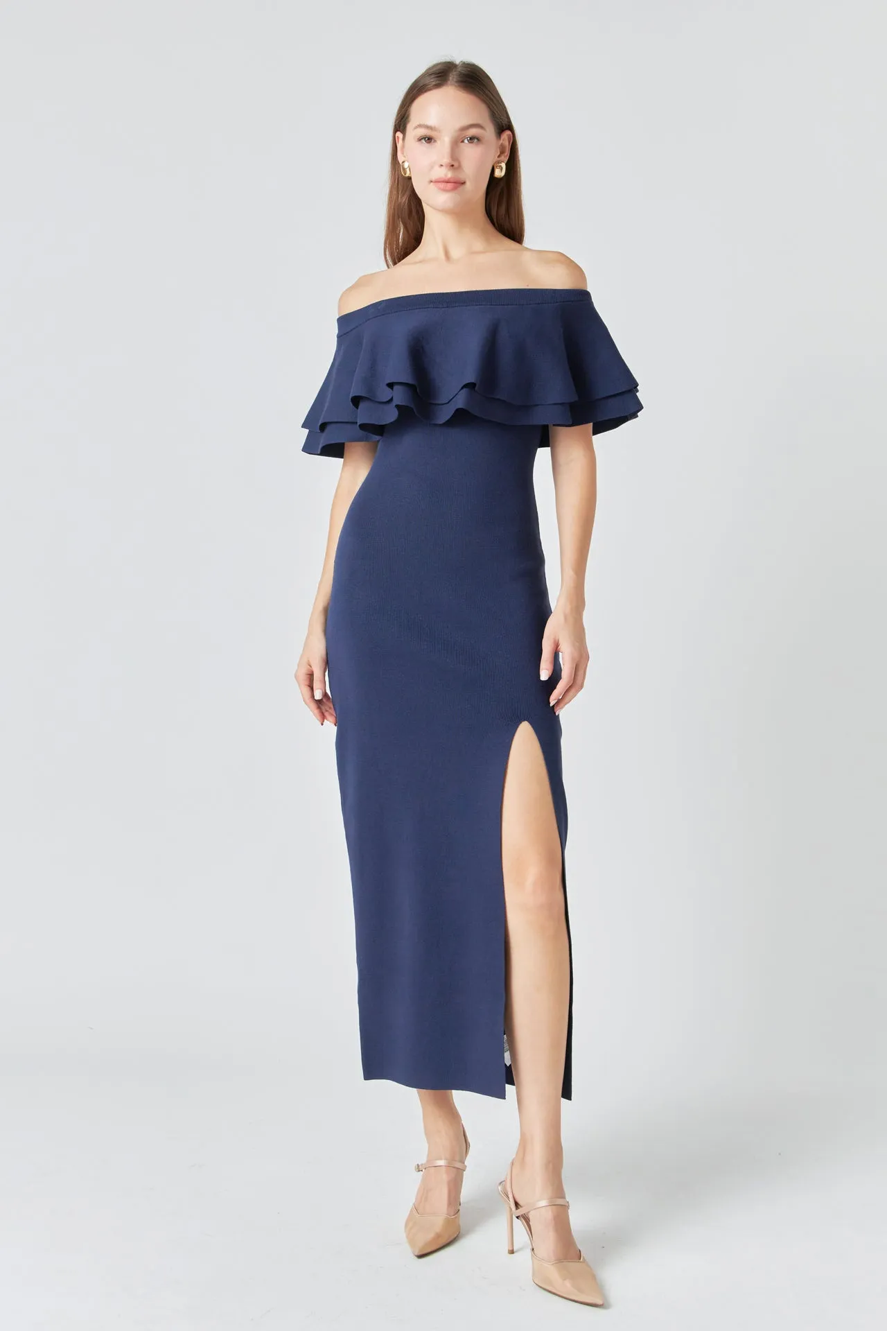 Off the Shoulder Ruffle Maxi Dress