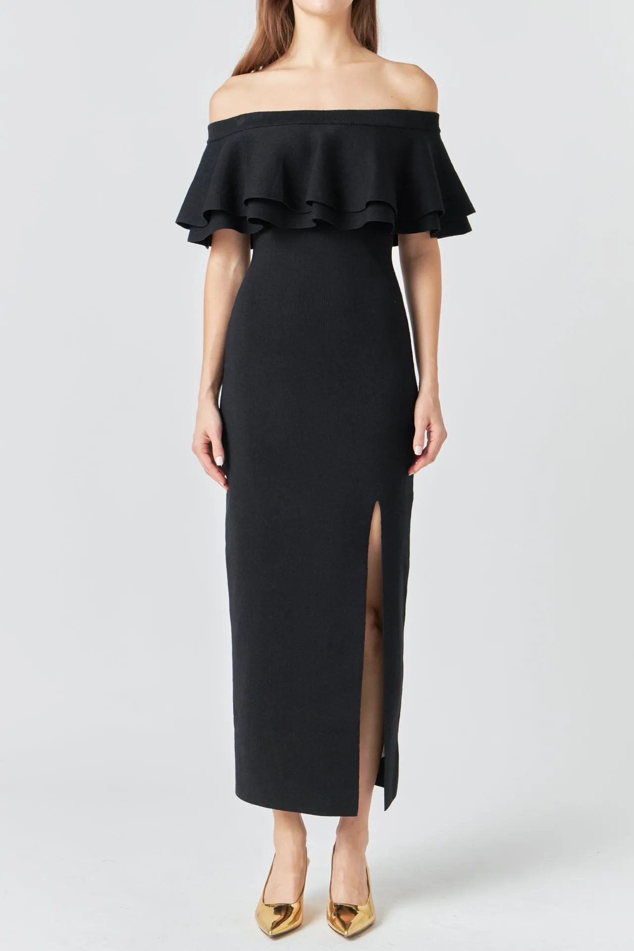 Off the Shoulder Ruffle Maxi Dress