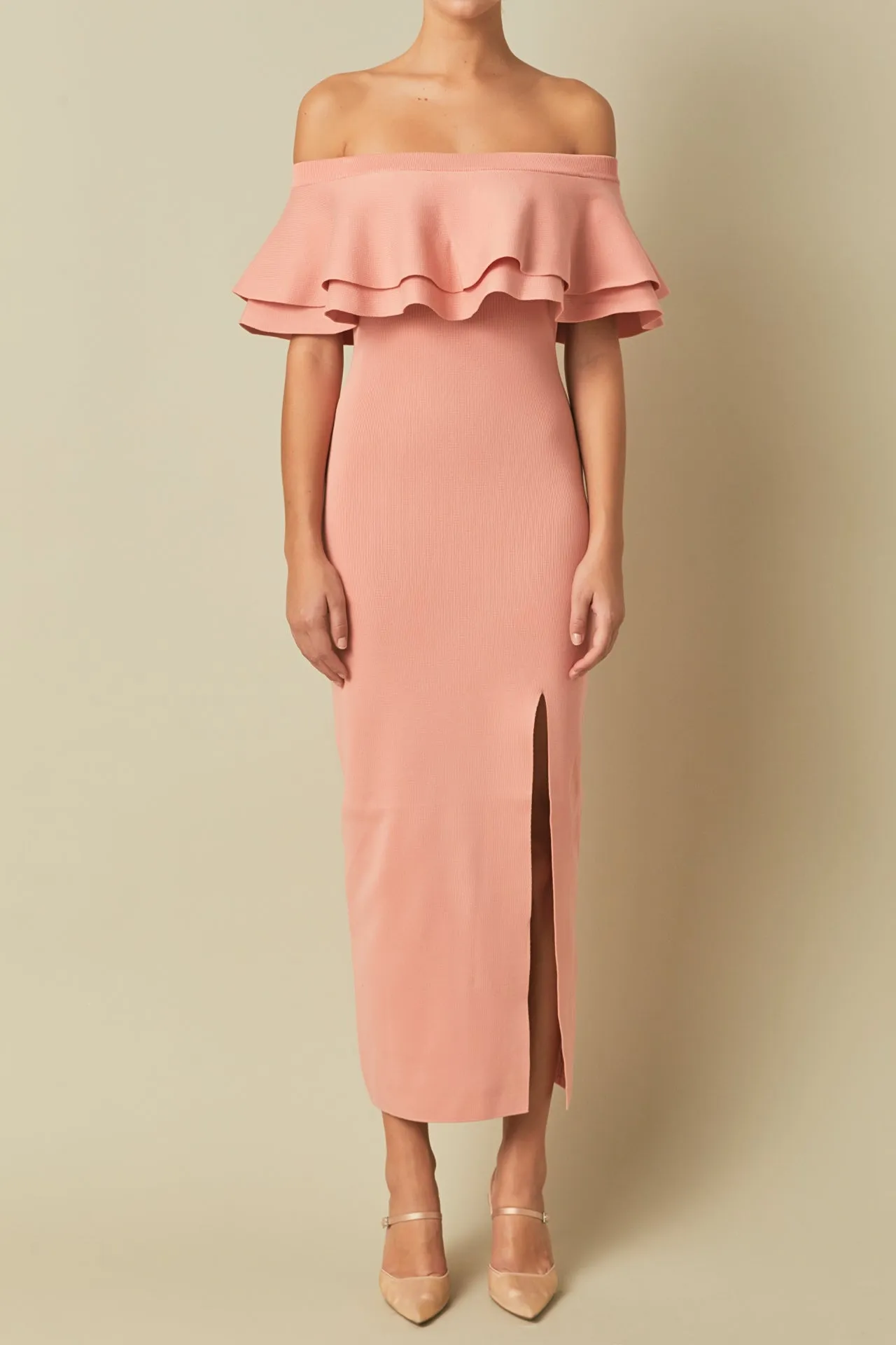 Off the Shoulder Ruffle Maxi Dress