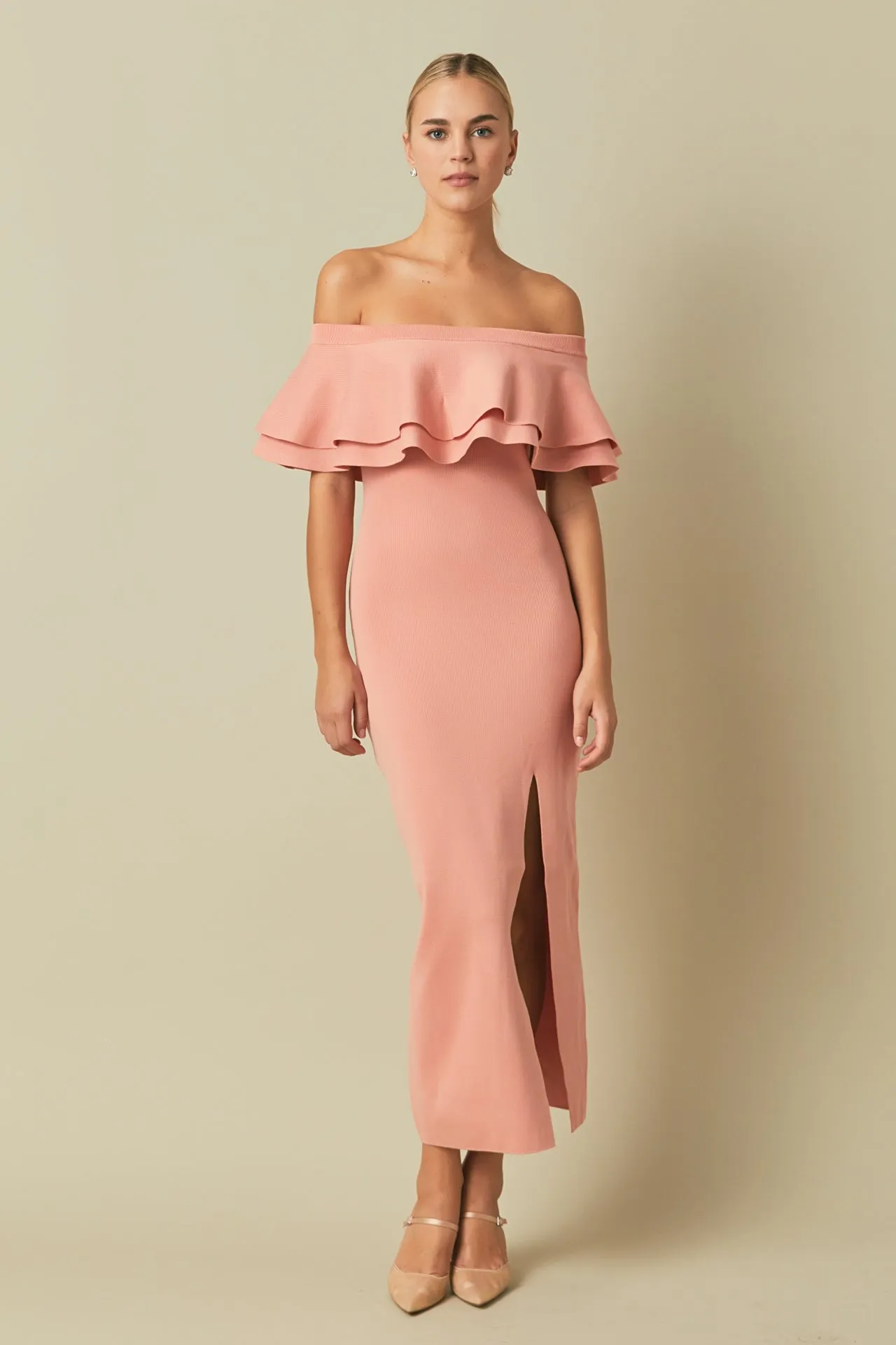 Off the Shoulder Ruffle Maxi Dress