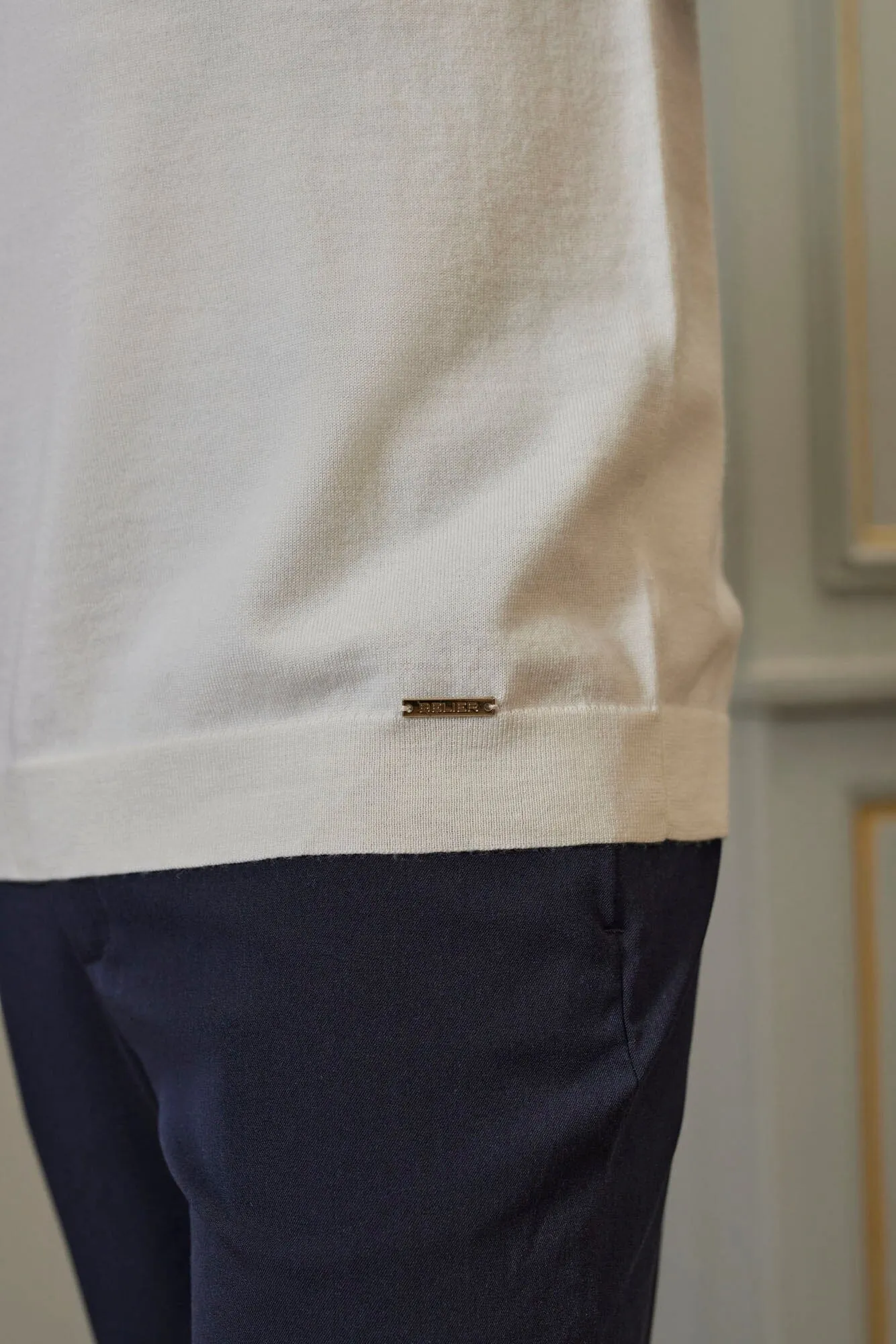 Off White Open Collar Knit Polo