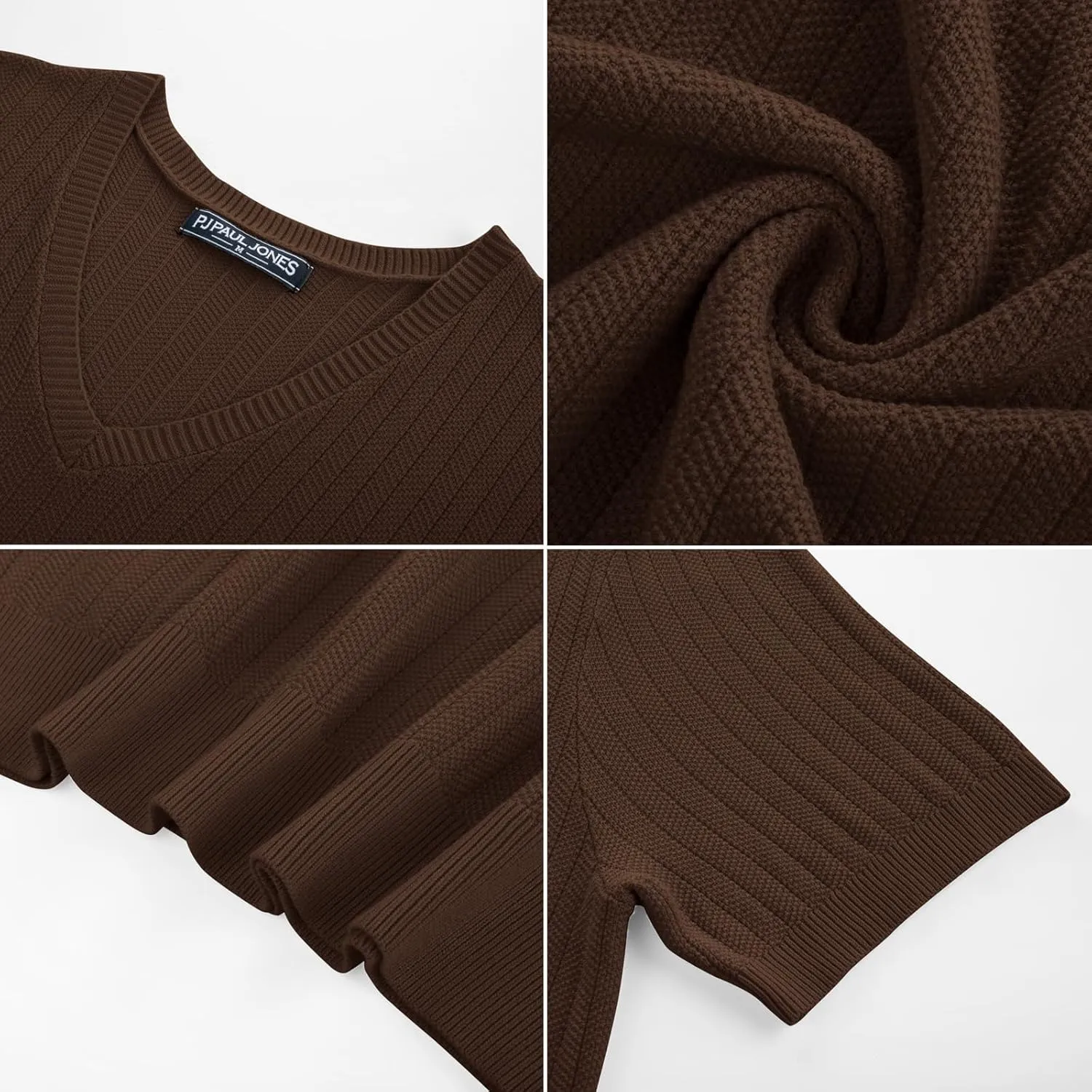 PJ PAUL JONES Men's T-Shirts Modern Fit V Neck Knit Shirts Textured Herringbone Knitwear