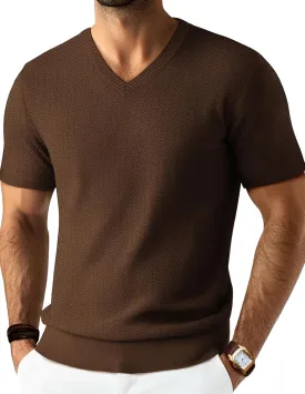 PJ PAUL JONES Men's T-Shirts Modern Fit V Neck Knit Shirts Textured Herringbone Knitwear