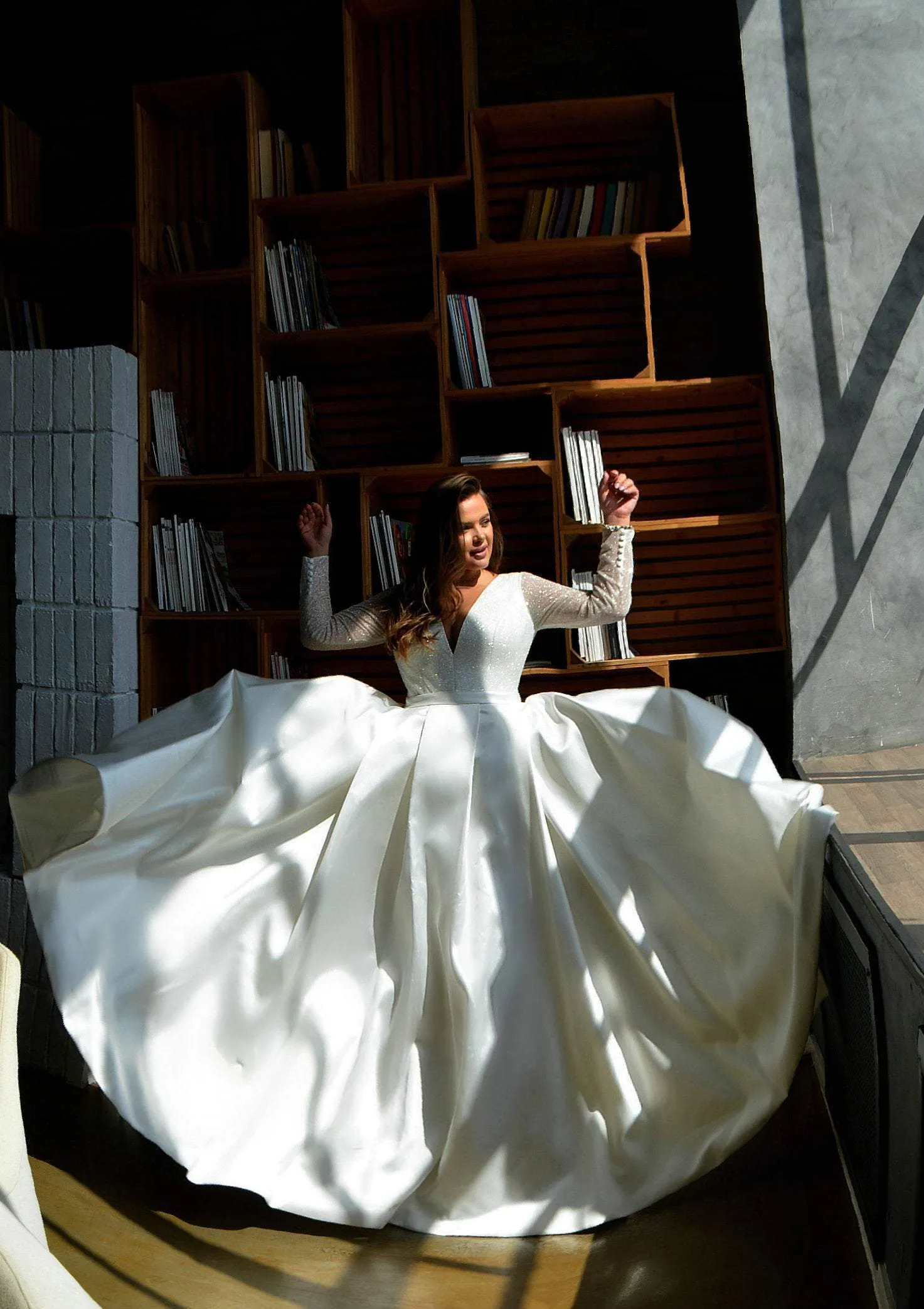 Plus Size Mikado Wedding Dress Koussindy with Long Sleeves