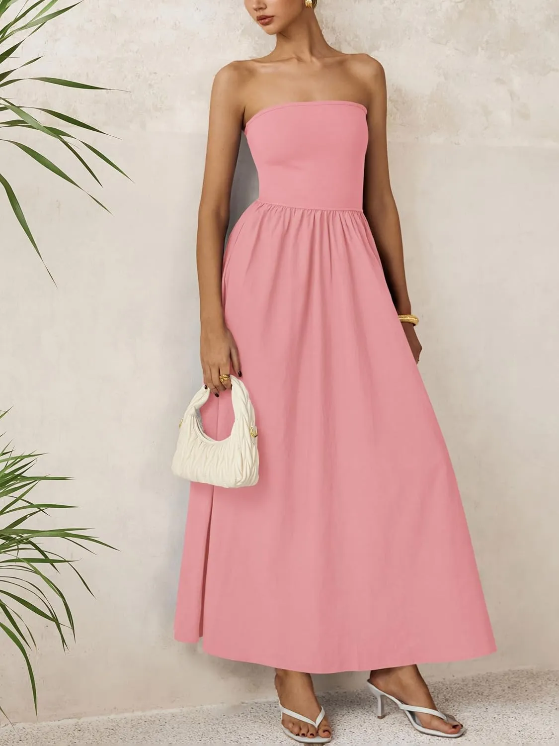 PRETTYGARDEN Women 2025 Summer Elegant Strapless Maxi Dress Tube Top Dress A Line Flowy Long Wedding Party Cocktail Dresses